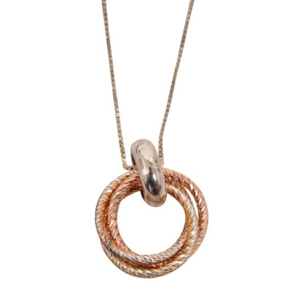 Links of London Womens Three Ring Circle Crossover Necklace .925 Silver Gold